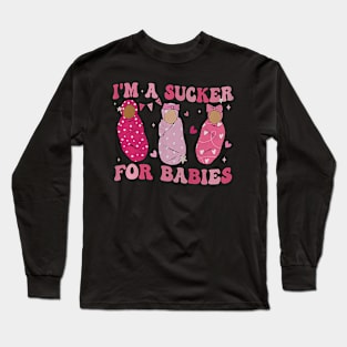 Retro I_m A Sucker For Babies NICU Nurse Valentine_s Day Long Sleeve T-Shirt